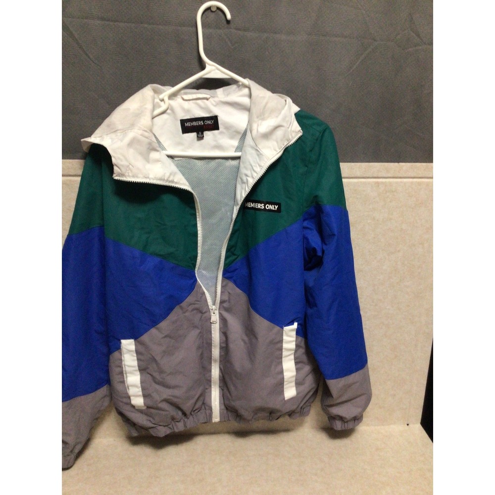 Members Only Windbreaker Jacket Mens Small Colorblock Hooded Full Zip Mesh Lined